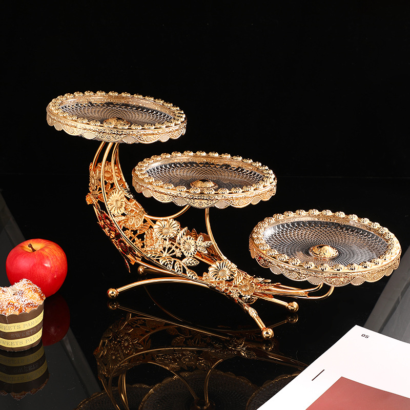 Creative European Classical Fruit Plate Home Living Room Three-Layer Design Fruit Nut Plate Coffee Table Top Fruit Plate