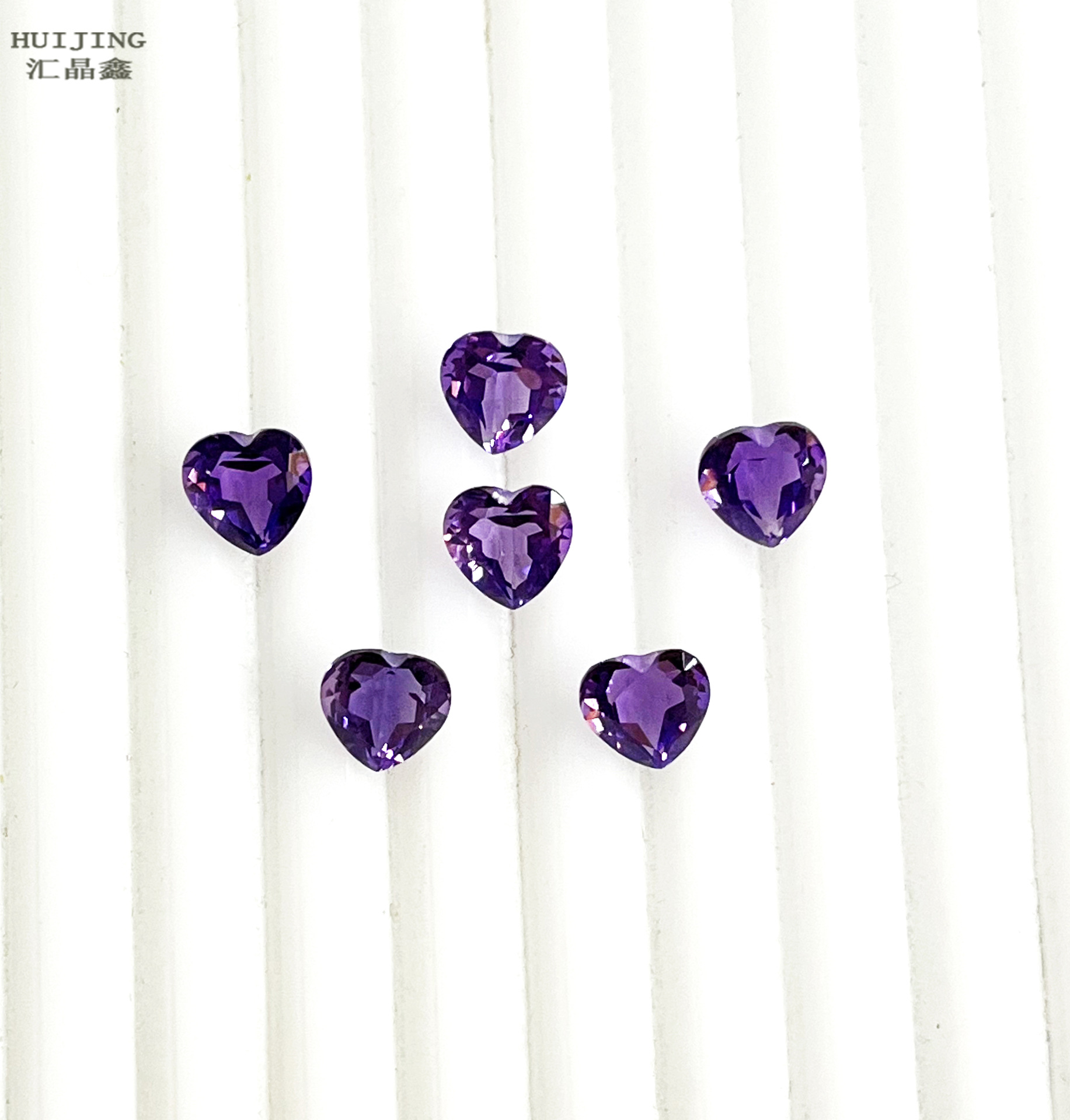 天然紫水晶心形戒面巴西紫晶爱心吊坠戒指耳环面晶体通透无杂裂