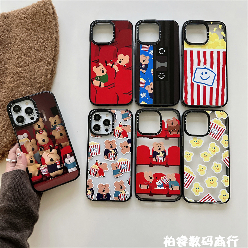 可爱爆米花小熊适用iphone15pro苹果14pro max手机壳12防摔13男女