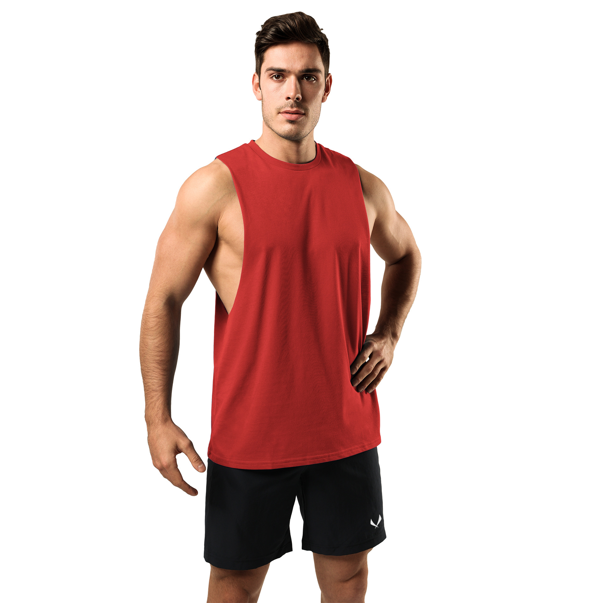 欧美健身男t恤圆领弹力无袖t恤美码夏季健身纯色运动背心一件代发