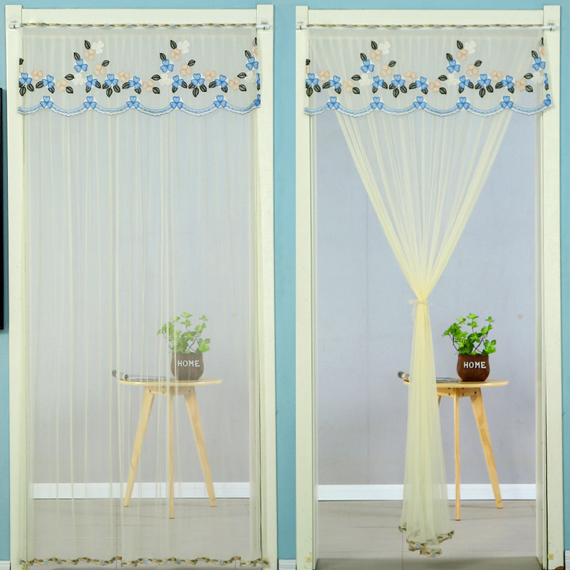 Double-Layer Double-Yarn Double-Open Door Curtain Mosquito-Proof Curtain Curtain Mesh Curtains Bedroom Door Curtain Lace Embroidery Door Curtain