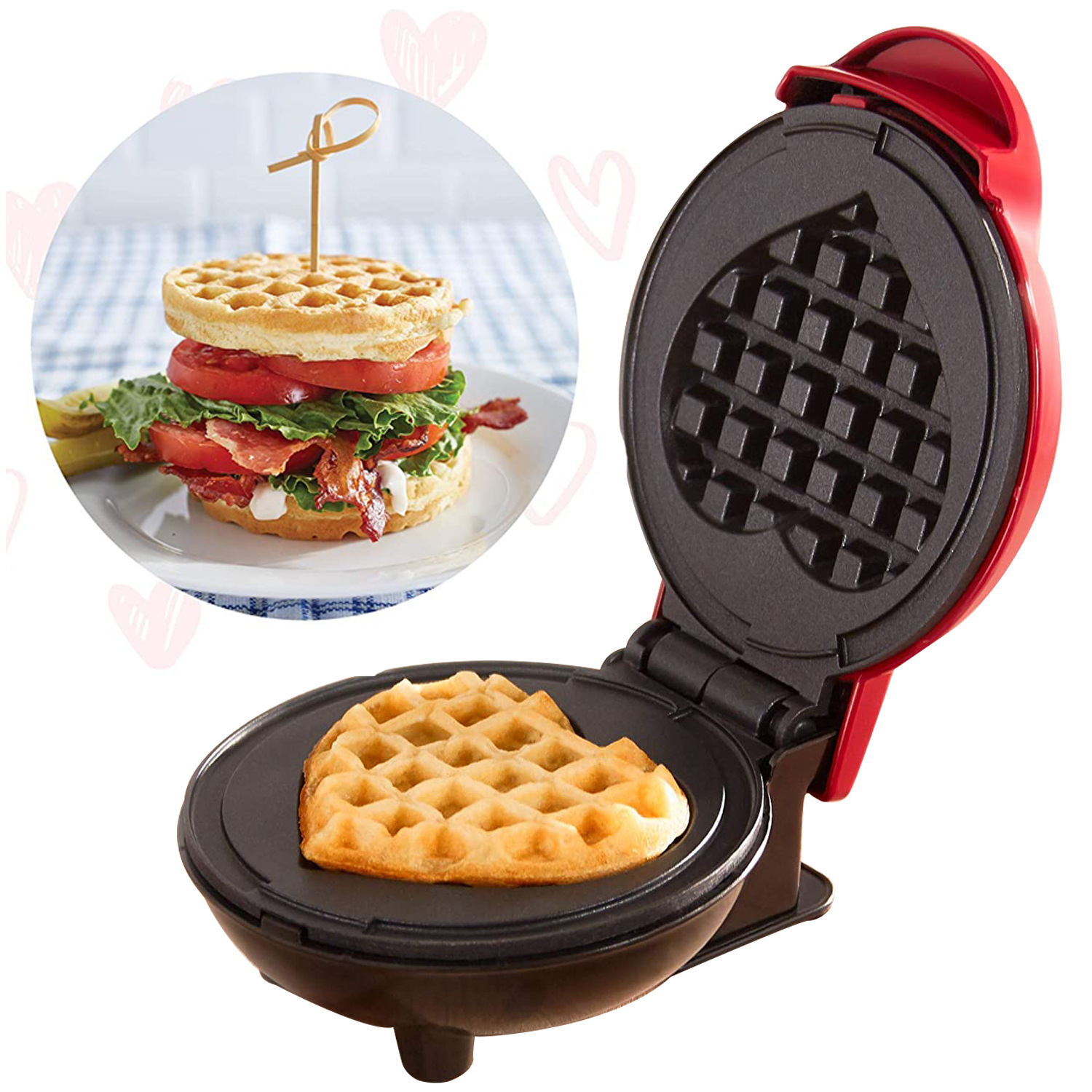 Amazon Cross-Border Hot Selling Mini Make Waffle Mini Heart-Shaped Waffle Machine Children Cake Machine