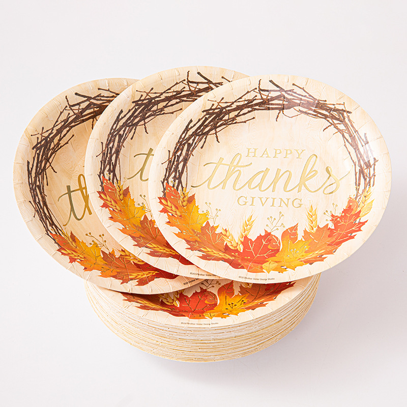 thanksgiving paper pallet theme party tableware set maple leaf pattern autumn