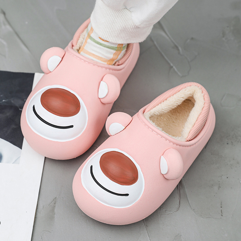 2023 New Cotton Shoes Women's Home Fleece-lined Warm Cartoon Cute Bear Bear Comfortable Soft Parent-Child Cotton Slippers Wholesale