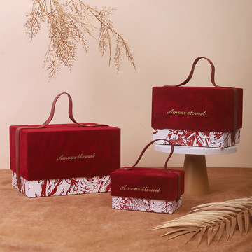 红丝绒加特种纸伴手礼礼盒空盒结婚喜糖盒手提盒轻奢礼品包装盒伴