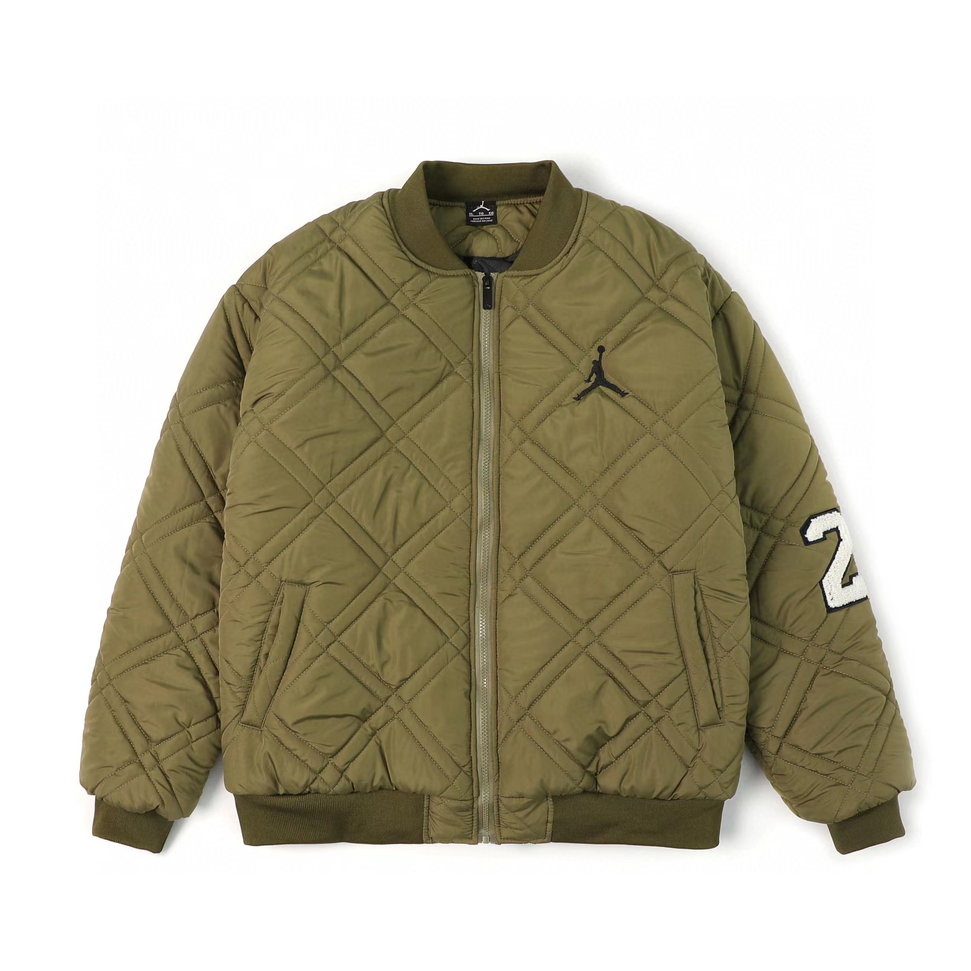 一件代发 aj乔丹21fw两色入徽标植绒刺绣菱格棒球棉服外套