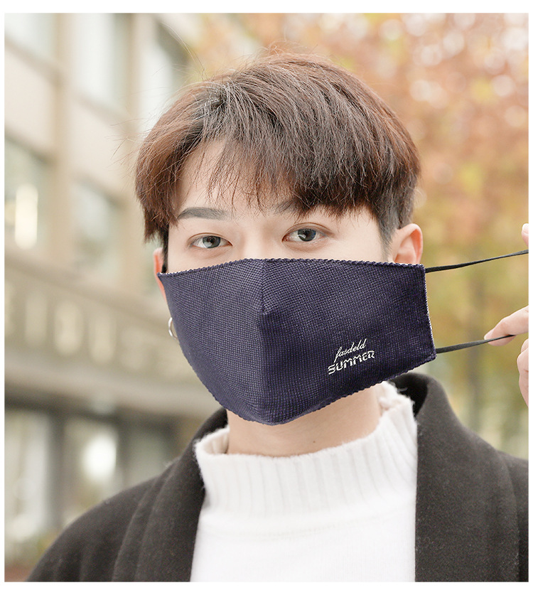 男士成人口罩三层夹厚纯棉防尘防雾霾针织格子条纹时尚口罩可水洗