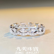 新款S925纯银叠戴蕾丝戒指女满钻简约ins风满钻锆石戒指时尚高级