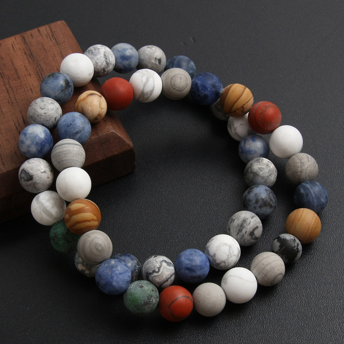 新款蓝纹石非洲松地图石治愈天然石串珠手链男女通用拼色手串批发