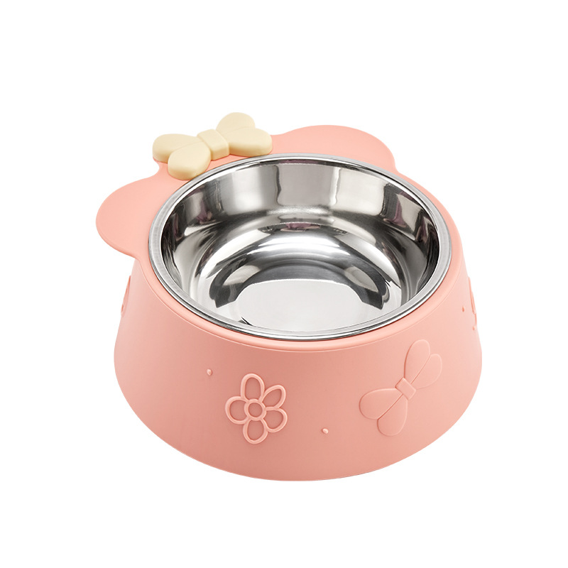 Pet Stainless Steel Bowl Cervical Support Pet Bowl Cat Tableware Dog Rice Bowl Non-Slip Anti-Tumble Bow Cat Bowl
