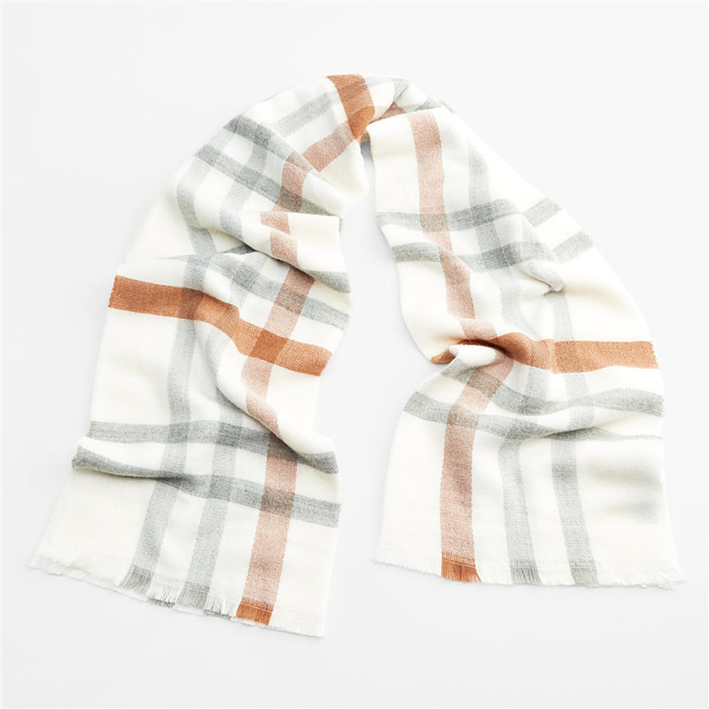European and American Style Autumn and Winter New Double-Sided Plaid Scarf Color Stripes Jacquard All-Match Cashmere-like Raw Edge Warm Scarf for Women
