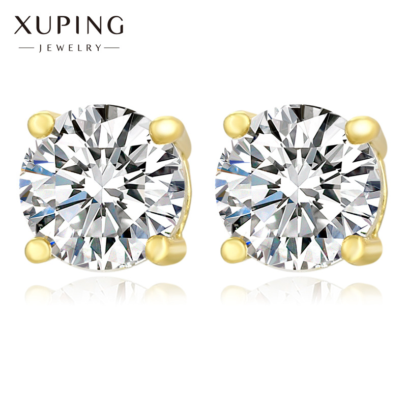 旭平首饰镀14k金色 璀璨四爪镶嵌单石耳钉 简约冷淡风高级感耳饰