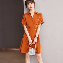 2024夏季新款女气质收腰显瘦短裙高级感法式橘红色收腰连衣裙