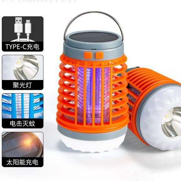 cross-border outdoor led electric shock type mosquito killing lamp with lighting lamp usb rechargeable lighting mosquito killer battery racket household mosquito lamp