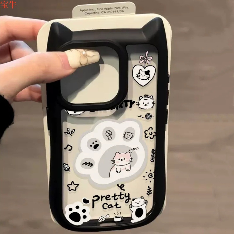ins动漫卡通猫爪子适用iphone 15手机壳立体猫耳朵14/13pro保护套