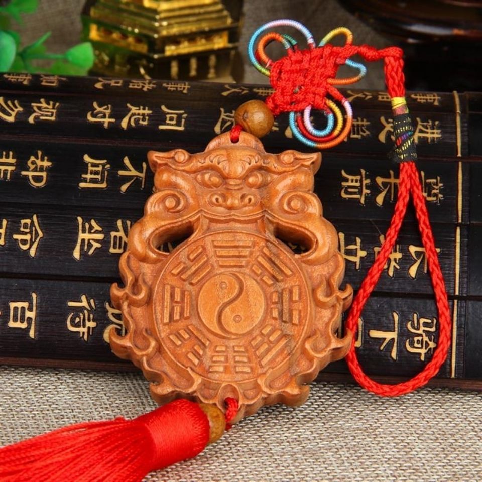 桃木虎头桃木兽头八卦镜卫生间挂件化解厕所对大门卧室厨房污口煞