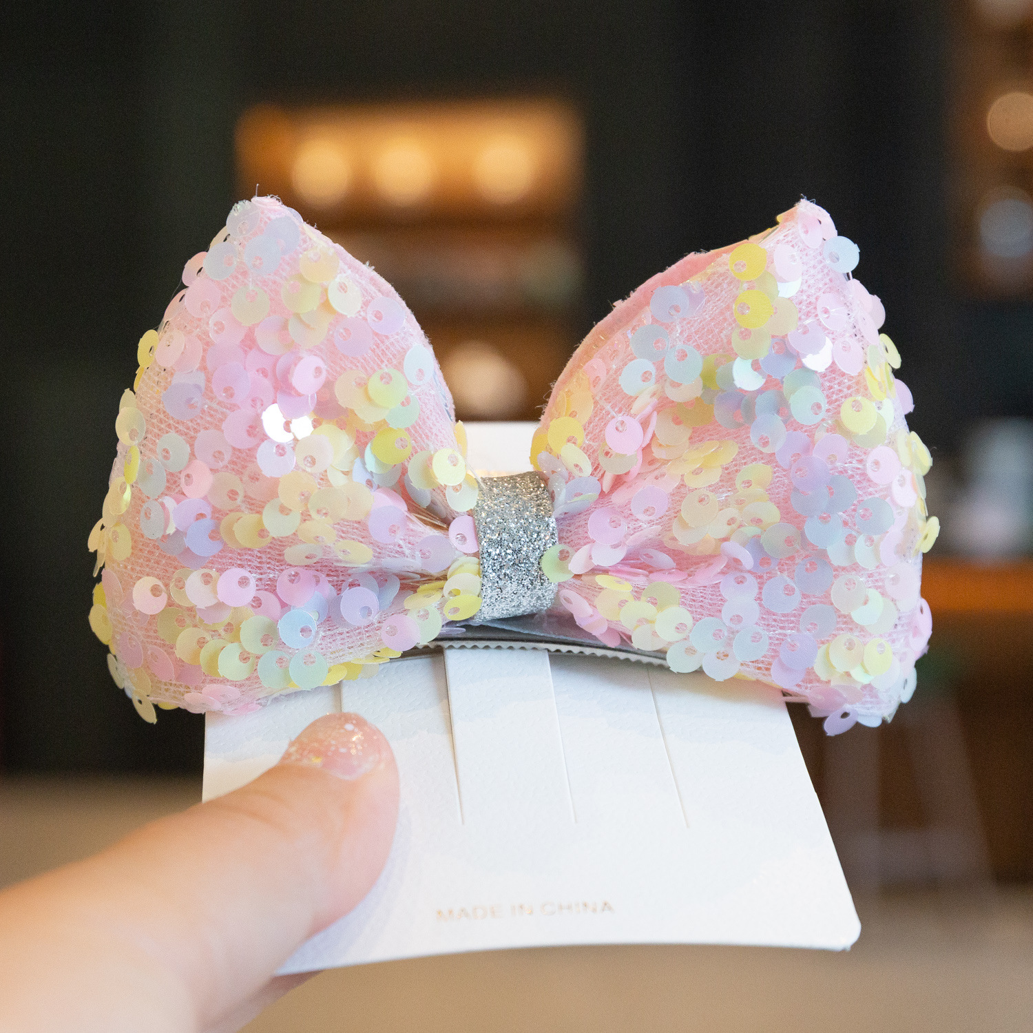 c11s05儿童发饰亮片立体蝴蝶结发夹小女孩闪亮公主顶夹宝宝头饰