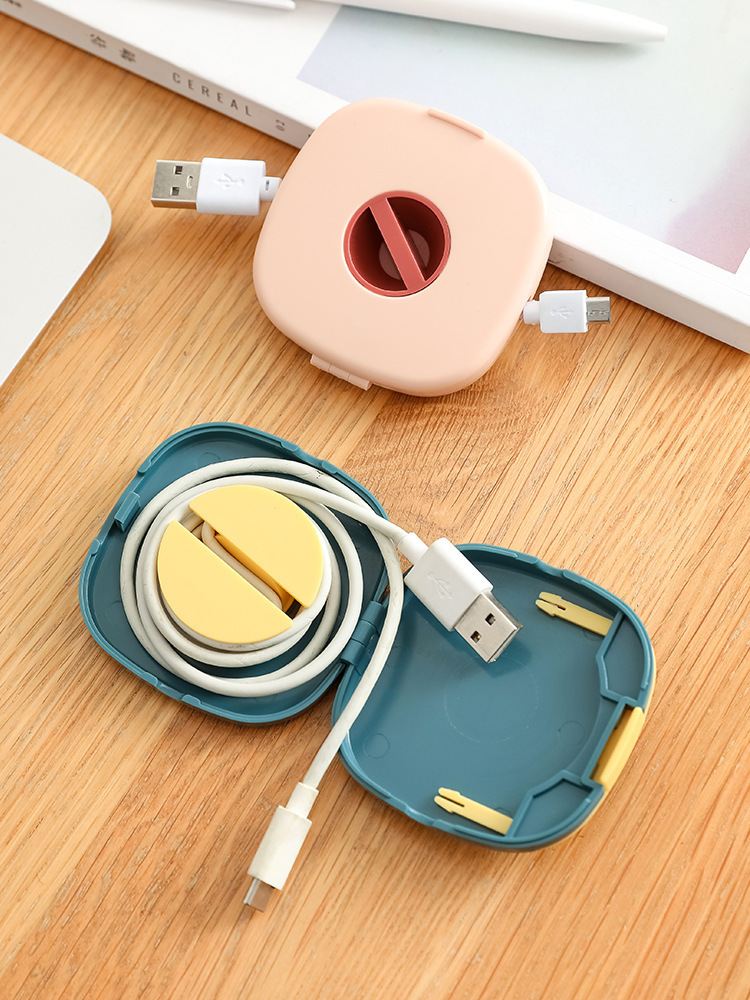 多用便携式可旋转带手机支架数据线整理收纳盒手机充电线绕线器