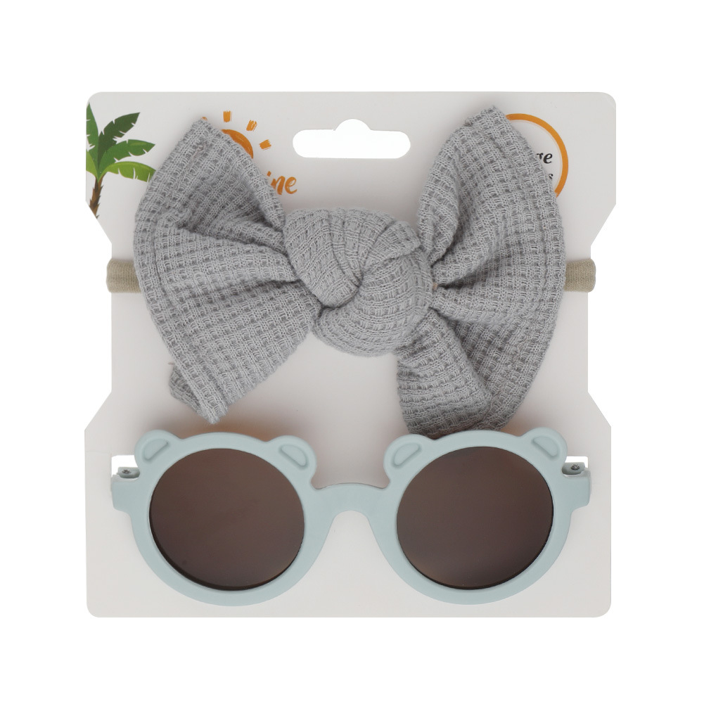 Autumn and Winter New Sunglasses Sun-Shade Glasses Waffle Bow Headband Combination Children's Hair Band Solid Color Suit