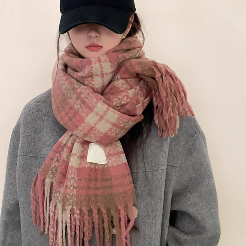 围巾女生冬季2024新款韩系高级感格子仿羊绒保暖百搭加绒加厚围脖