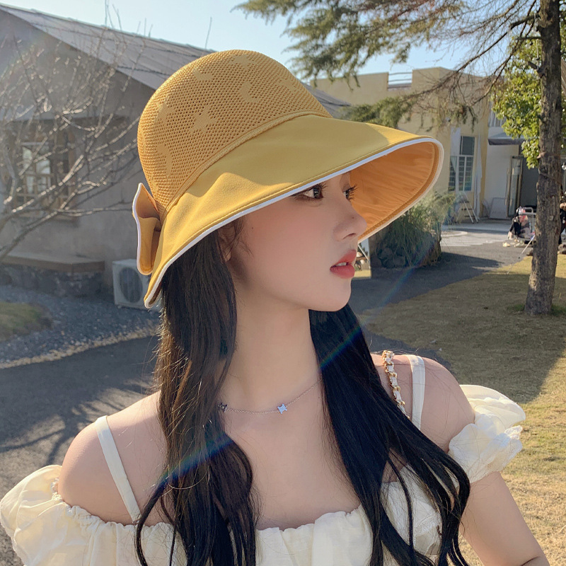 2023 Korean Hat Female Online Influencer Bow Fisherman Hat Summer Sun Hat Mesh Breathable Sun Hat New