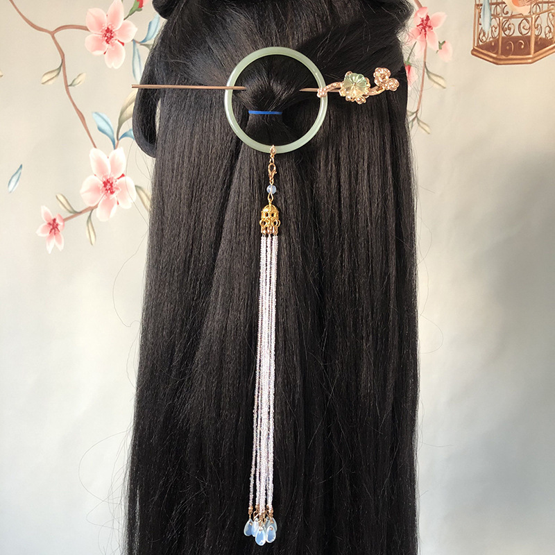 汉服头饰绕线簪子仙侠发簪米珠流苏饰品古风百搭双直后压