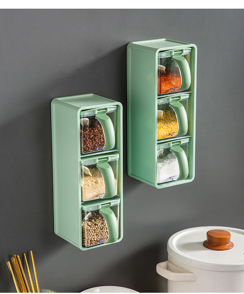 调料盒套装家用厨房组合装味精盐罐子壁挂式调味料收纳盒一体多格