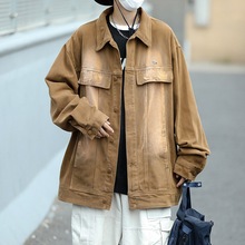 美式复古高街牛仔外套男春秋季ins潮牌渐变扎染hiphop宽松夹克衫