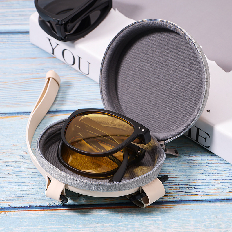 2023 Focus under the Same Fashion Glasses Case New Folding Sunglasses Bag Portable Jewelry Zipper Box round Box