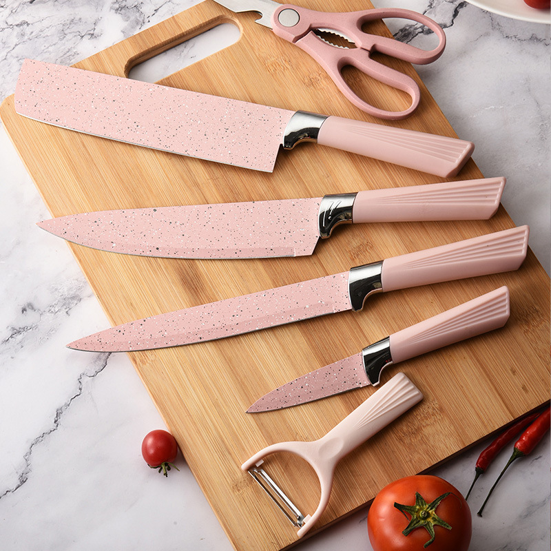 kitchen stainless steel knife set six-piece creative household color chef knife scissors melon planer combination set