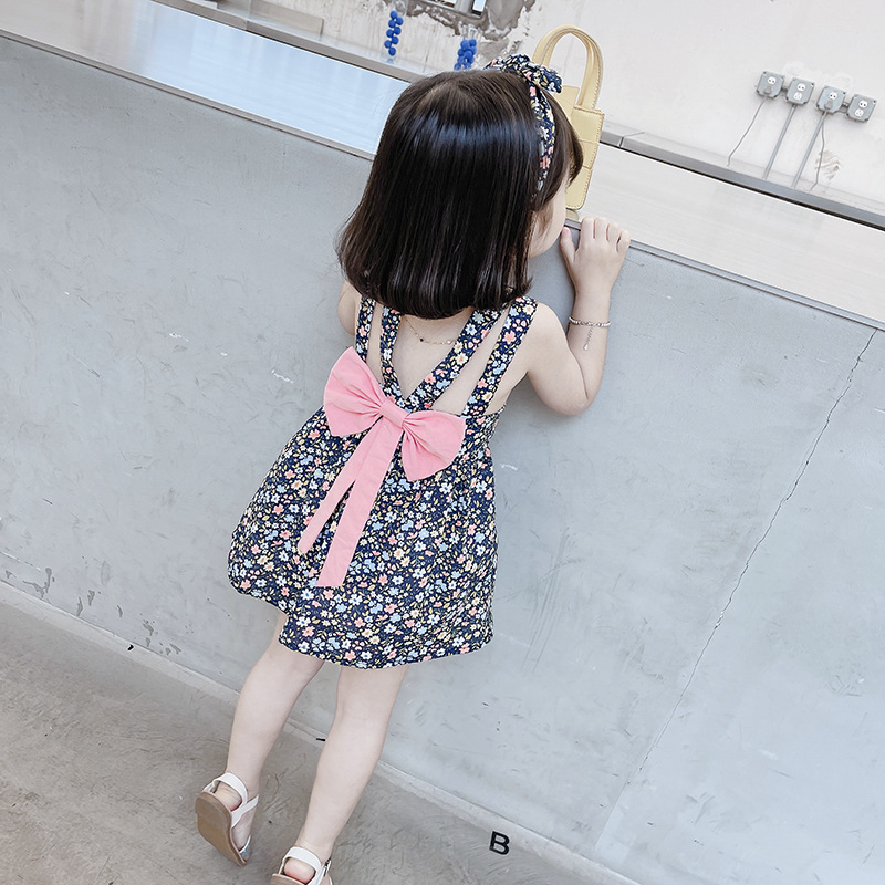 女童夏季露背连衣裙2022儿童公主裙宝宝夏装女孩碎花吊带背心裙子