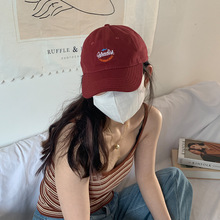 酒红色帽子刺绣鸭舌帽ins小众潮牌女韩版夏季薄款透气软顶棒球帽