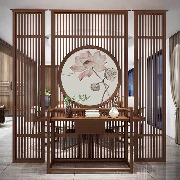新中式屏风隔断实木花格客厅酒店办公室遮挡玄关屏风背景墙隔断墙