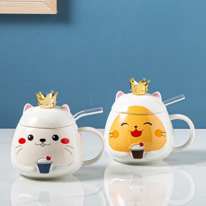 Cute Cartoon Cat Crown Children's Ceramic Water Cup Office Afternoon Tea Coffee Cup Gift Mug Wholesale