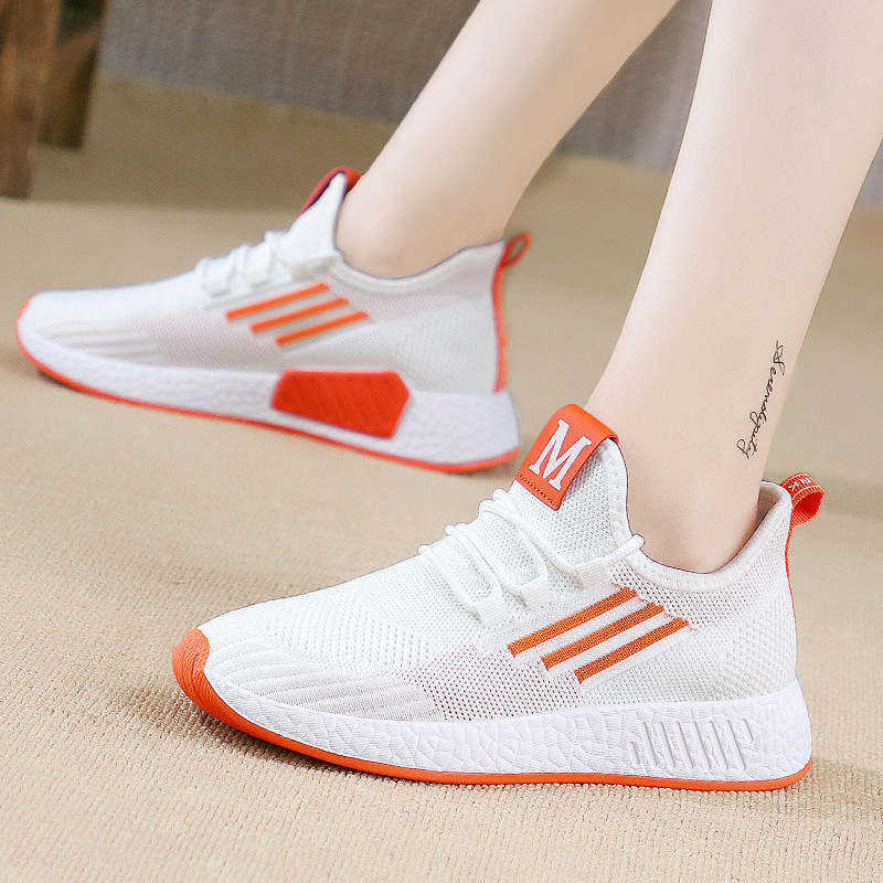 2023 Flyknit Women's Sneaker Women's Knitted Spring and Summer Flat Casual Mesh Surface Shoes Students Wholesale Casual White Shoes