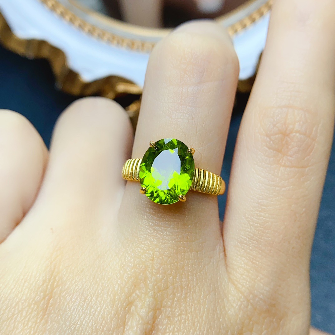 天然爆款橄榄石戒指s925银女饰主石9*11热销跨境一件代发-阿里巴巴