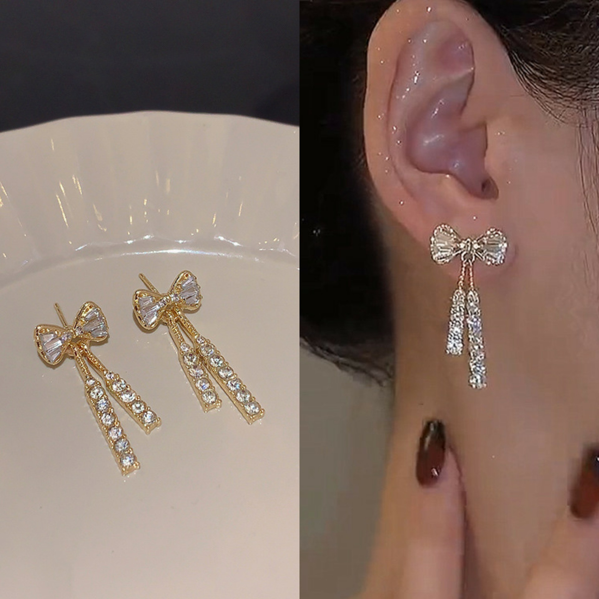Creative Fashion Crystal Long Butterfly Earrings Socialite Elegant High-Grade Tassel Earrings Simple Fresh Earrings