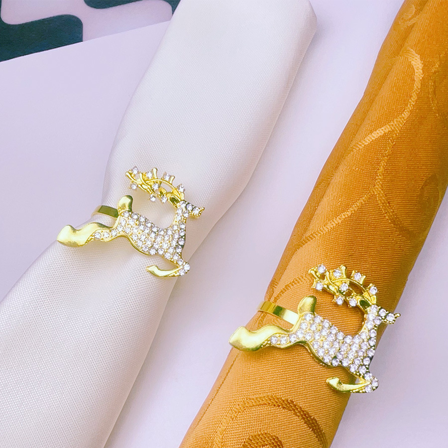 Cross-Border Napkin Ring Christmas Elk Diamond Napkin Ring Holiday Table Hotel Table Setting Napkin Ring Napkin Ring Wholesale