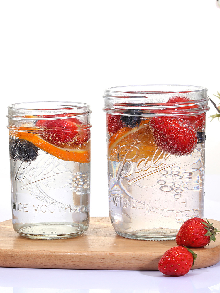 批发梅森罐玻璃透明密封罐果汁瓶子燕麦杯蜂蜜柠檬百香果罐头瓶