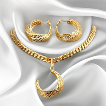 迪拜24k金满钻项链耳环套装跨境尼日利亚新娘时尚饰品两件套装