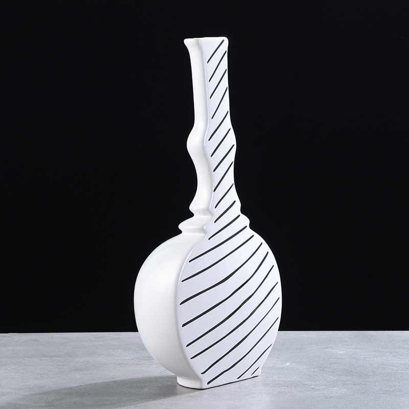 Light Luxury Nordic Minimalist Black and White Striped Flower Arrangement Ceramic Vase Fashion Home Soft Decoration Ornaments