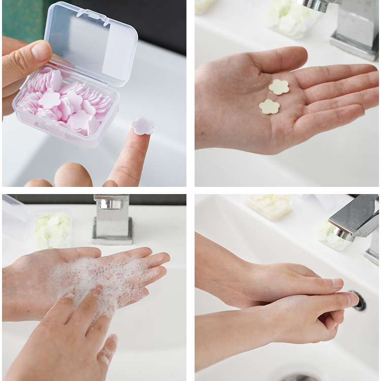 Disposable Soap Slice Petal Soap Paper Portable Mini Soap Sheet Soap Flake Travel Boxed Hand Washing Piece