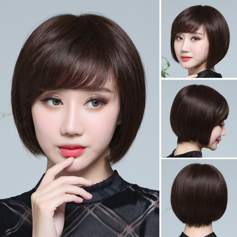 假发女短发波波头真发头套式全真自然中长发化疗女士真人发丝发套