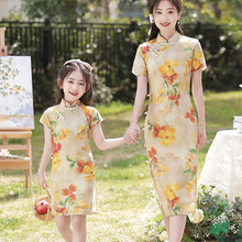 2023春夏新款亲子女童改良旗袍连衣裙中国风儿童古筝演出服小女孩