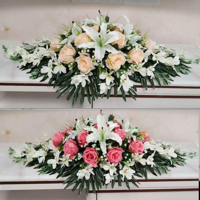 清新会议桌花长形商务办公室摆放台花塑料花演讲桌花装饰假花