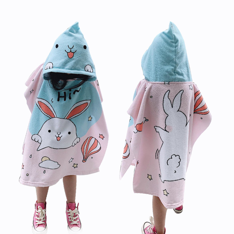 斗篷毛巾卡通亚马逊现货印花连帽浴巾儿童沙滩巾吸水速干披风