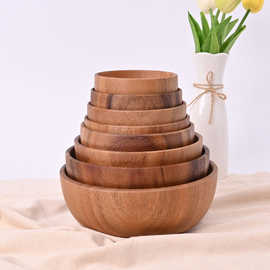 整木圆形复古风相思木碗木头日式沙拉碗实木装汤碗 量大从优