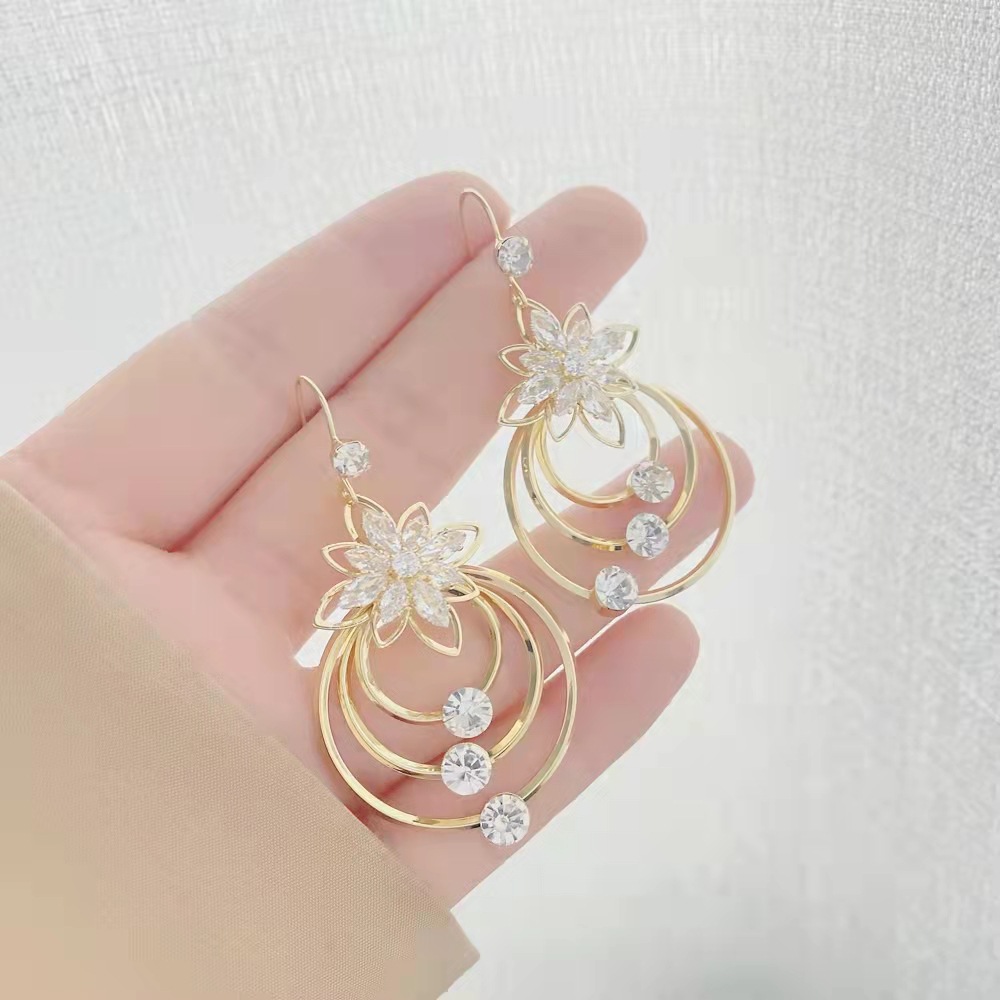 S925 Silver Needle Ice Zircon Geometric Circle Earrings New Graceful and Fashionable High Profile and Generous Earrings