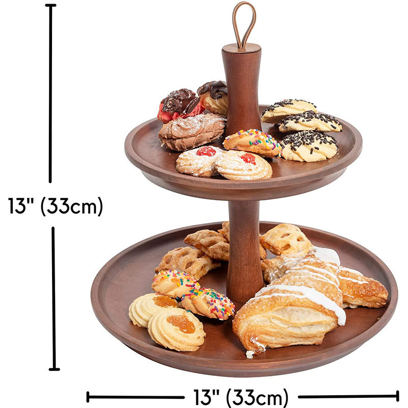 Wooden Tray Double-Layer Nordic Style Tray Snack Fruit Tray Double Deck Pallet Household Restaurant Desktop Tray