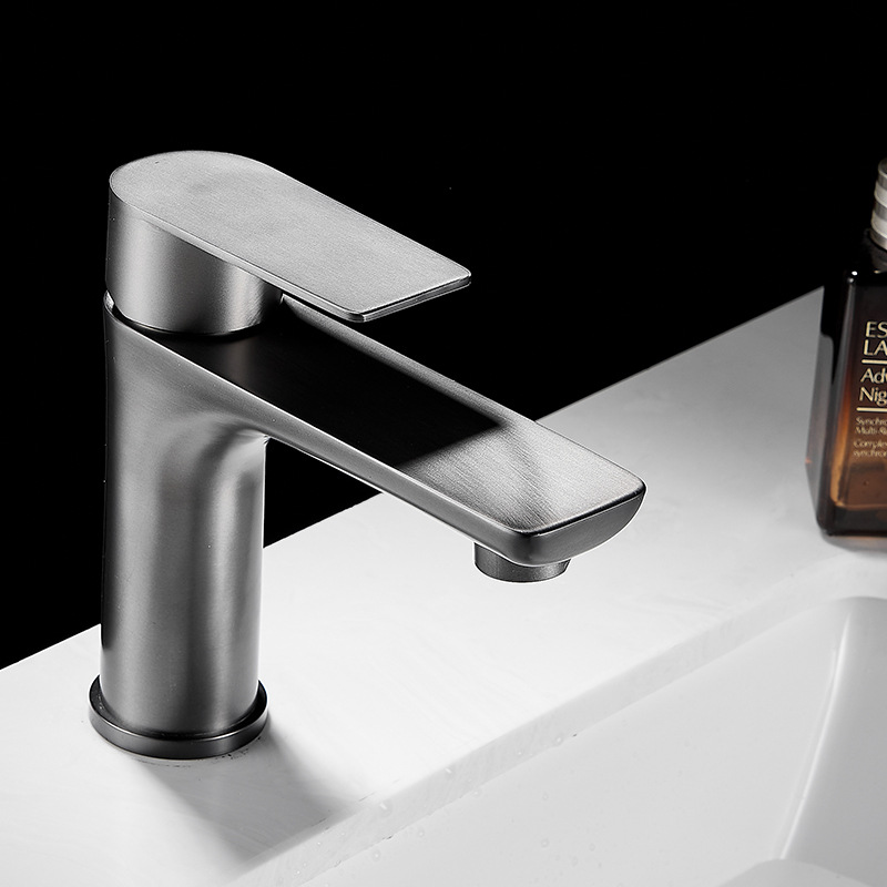 帆科卫浴水镀枪灰色不锈钢水龙头家用冷热水单孔面盆龙头厂家批发